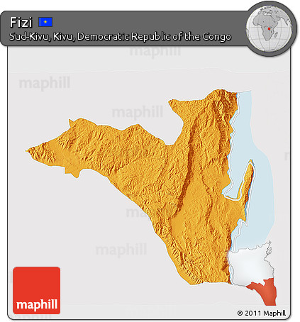 Political 3D Map of Fizi, single color outside