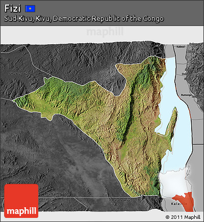 Satellite 3D Map of Fizi, darken, desaturated