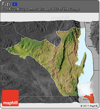 Satellite 3D Map of Fizi, darken, desaturated