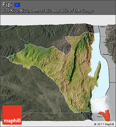 Satellite 3D Map of Fizi, darken, semi-desaturated