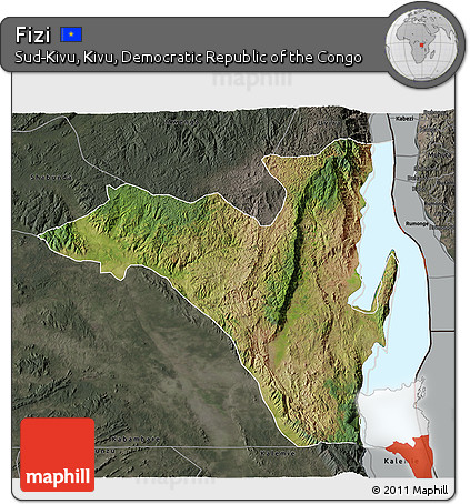 Satellite 3D Map of Fizi, darken, semi-desaturated