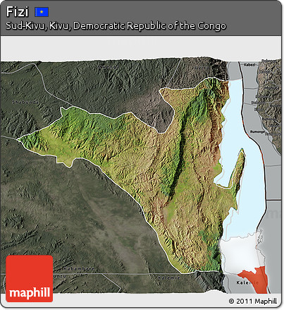 Satellite 3D Map of Fizi, darken, semi-desaturated