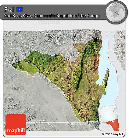 Satellite 3D Map of Fizi, lighten, semi-desaturated