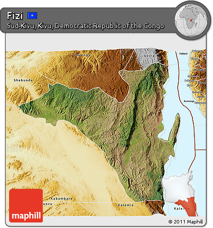 Satellite 3D Map of Fizi, physical outside