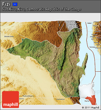 Satellite 3D Map of Fizi, physical outside