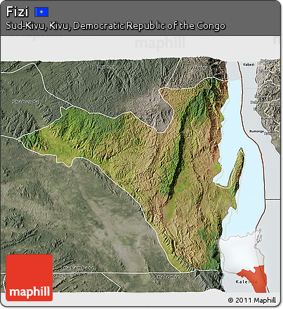 Satellite 3D Map of Fizi, semi-desaturated