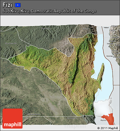 Satellite 3D Map of Fizi, semi-desaturated