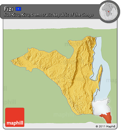 Savanna Style 3D Map of Fizi, single color outside