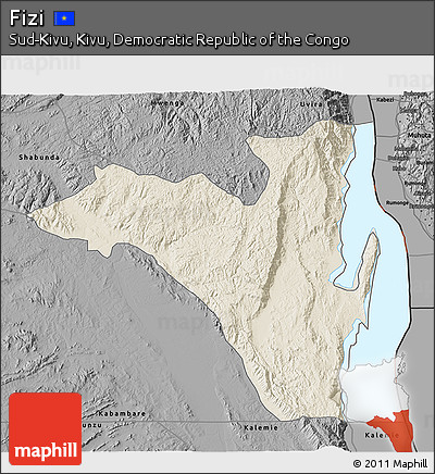 Shaded Relief 3D Map of Fizi, darken, desaturated