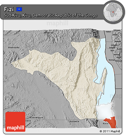 Shaded Relief 3D Map of Fizi, darken, desaturated