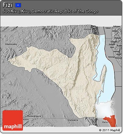 Shaded Relief 3D Map of Fizi, darken, desaturated