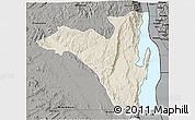 Shaded Relief 3D Map of Fizi, darken, semi-desaturated