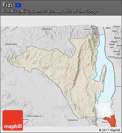 Shaded Relief 3D Map of Fizi, desaturated