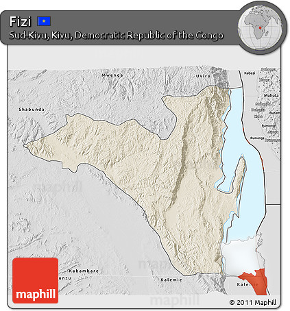 Shaded Relief 3D Map of Fizi, desaturated
