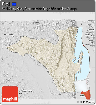 Shaded Relief 3D Map of Fizi, desaturated