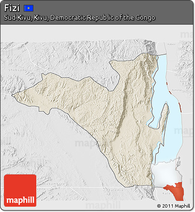 Shaded Relief 3D Map of Fizi, lighten, desaturated