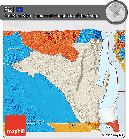 Shaded Relief 3D Map of Fizi, political outside