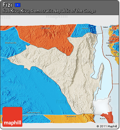 Shaded Relief 3D Map of Fizi, political outside