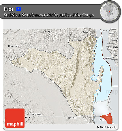 Shaded Relief 3D Map of Fizi, semi-desaturated