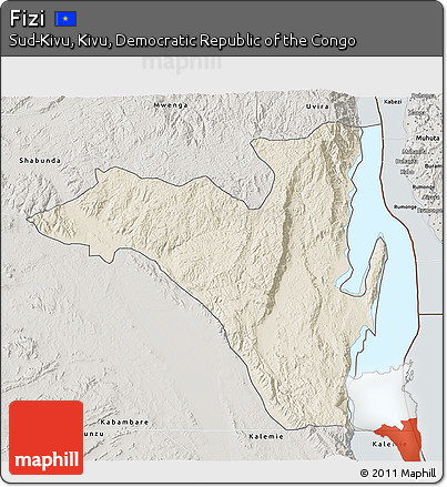 Shaded Relief 3D Map of Fizi, semi-desaturated
