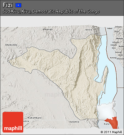 Shaded Relief 3D Map of Fizi, semi-desaturated