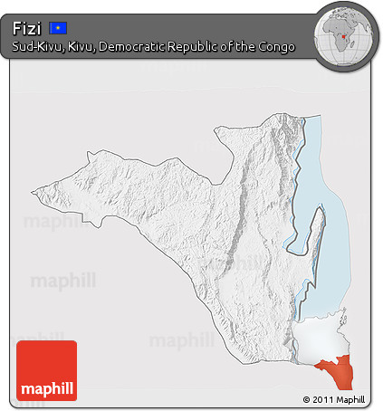 Silver Style 3D Map of Fizi, single color outside
