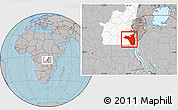 Gray Location Map of Fizi, highlighted grandparent region, hill shading