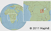 Savanna Style Location Map of Fizi, within the entire country, hill shading