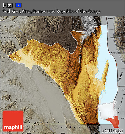 Physical Map of Fizi, darken, semi-desaturated