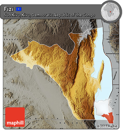 Physical Map of Fizi, darken, semi-desaturated
