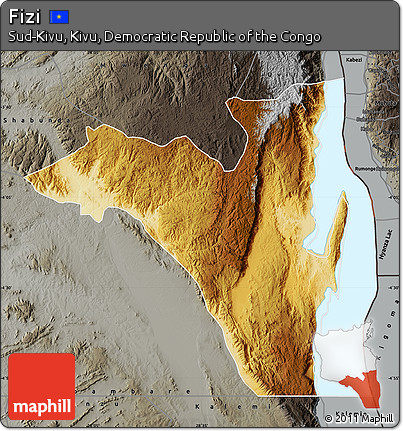 Physical Map of Fizi, darken, semi-desaturated