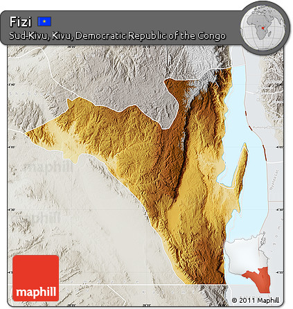 Physical Map of Fizi, lighten, semi-desaturated