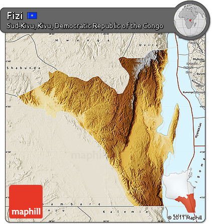 Physical Map of Fizi, shaded relief outside
