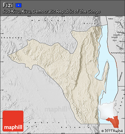 Shaded Relief Map of Fizi, desaturated