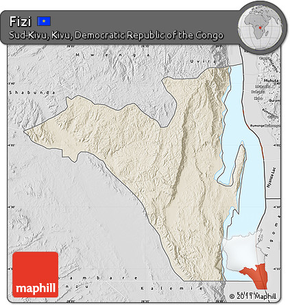 Shaded Relief Map of Fizi, desaturated