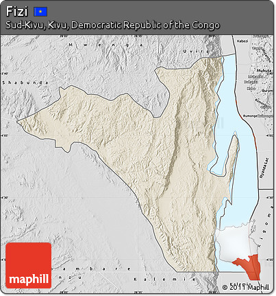 Shaded Relief Map of Fizi, desaturated