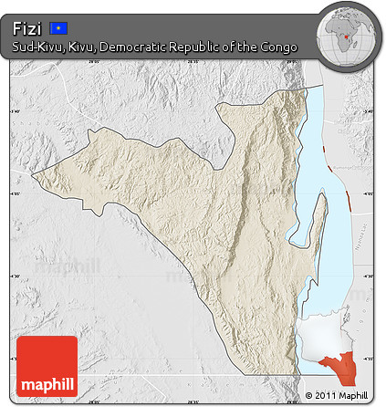 Shaded Relief Map of Fizi, lighten, desaturated
