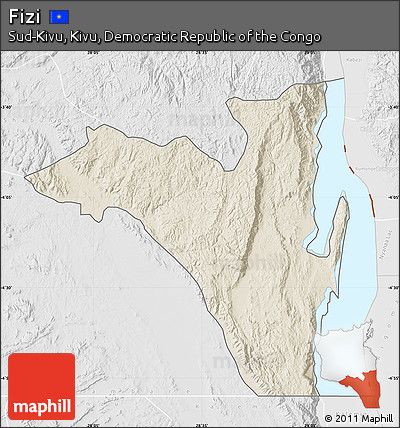 Shaded Relief Map of Fizi, lighten, desaturated
