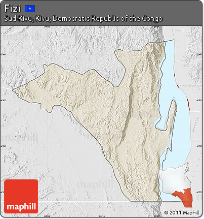 Shaded Relief Map of Fizi, lighten, desaturated