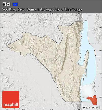 Shaded Relief Map of Fizi, lighten, semi-desaturated