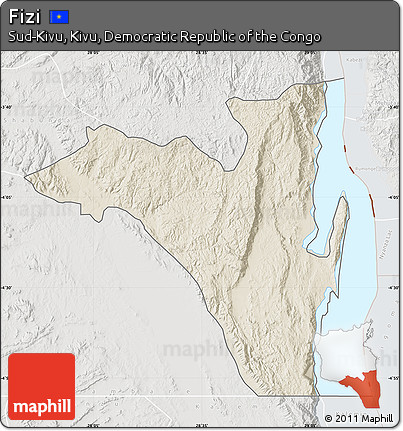 Shaded Relief Map of Fizi, lighten, semi-desaturated