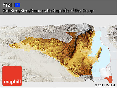 Physical Panoramic Map of Fizi, lighten, semi-desaturated