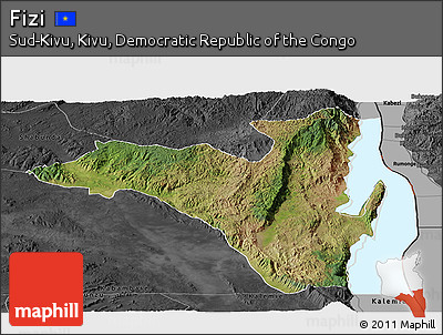 Satellite Panoramic Map of Fizi, darken, desaturated