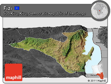 Satellite Panoramic Map of Fizi, darken, desaturated