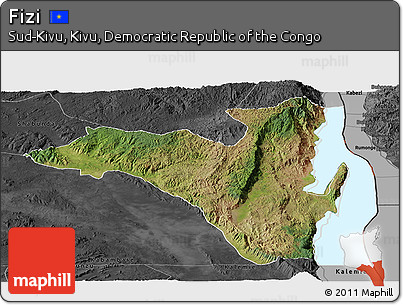 Satellite Panoramic Map of Fizi, darken, desaturated