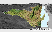 Satellite Panoramic Map of Fizi, darken, desaturated