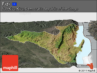 Satellite Panoramic Map of Fizi, darken, semi-desaturated