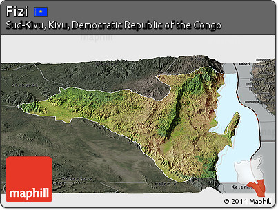 Satellite Panoramic Map of Fizi, darken, semi-desaturated
