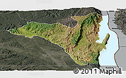 Satellite Panoramic Map of Fizi, darken, semi-desaturated
