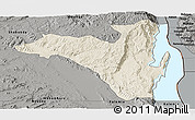 Shaded Relief Panoramic Map of Fizi, darken, semi-desaturated